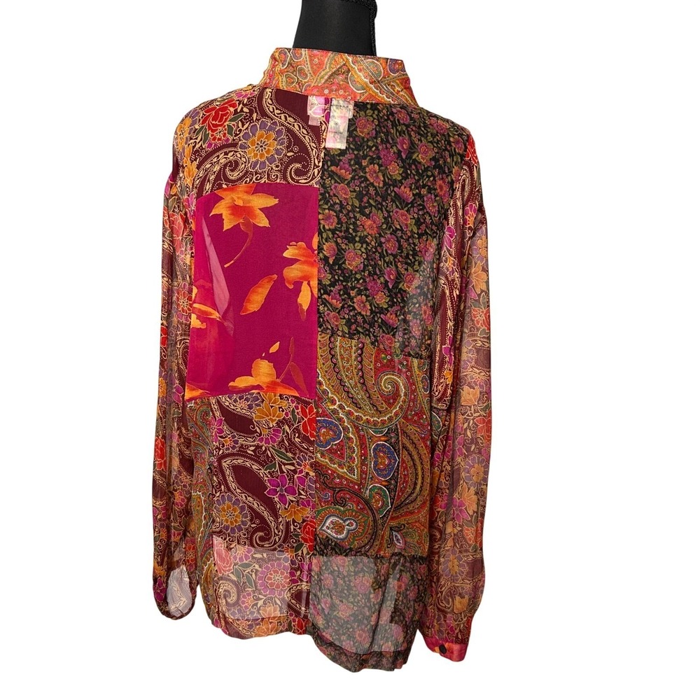 Coldwater Creek Silk Patchwork Floral Paisley Long Sleeve Sheer Blouse Women XL - Picture 13 of 13